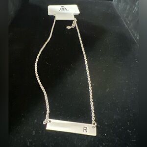 Elegant Silver Bar Necklace with “R” initial.